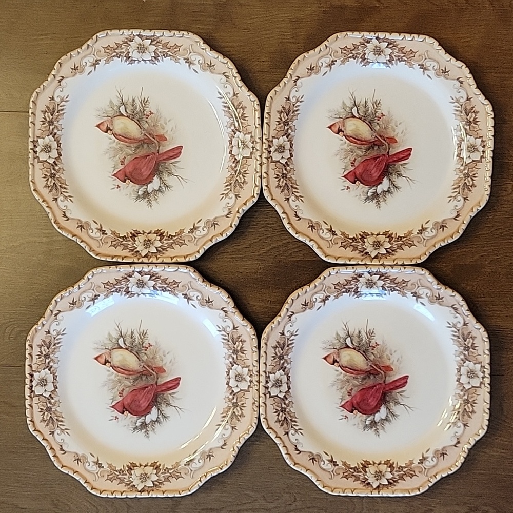 Four Cracker Barrel dinner plates Susan Winget Woodland
